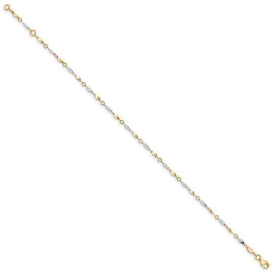 Tobillera de Oro Bicolor Pulido de 14K con Extensión de 1 Pulgada