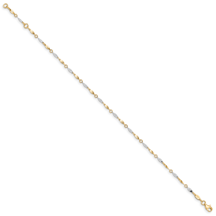 Tobillera de Oro Bicolor Pulido de 14K con Extensión de 1 Pulgada