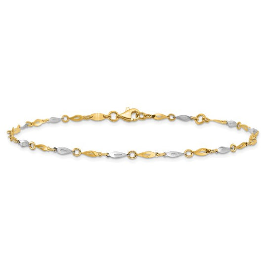 Tobillera de Oro Bicolor Pulido de 14K con Extensión de 1 Pulgada