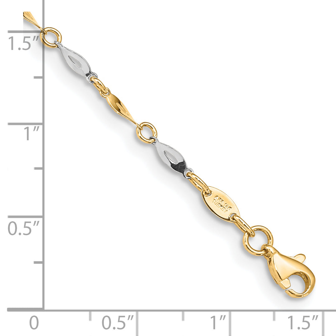 Tobillera de Oro Bicolor Pulido de 14K con Extensión de 1 Pulgada