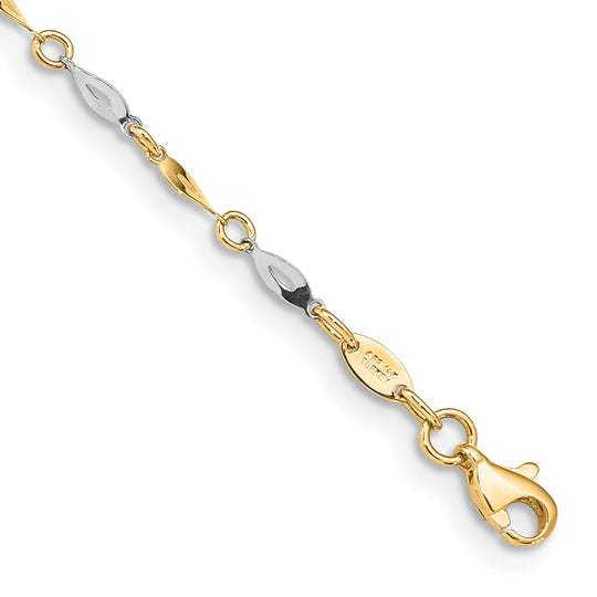 Tobillera de Oro Bicolor Pulido de 14K con Extensión de 1 Pulgada