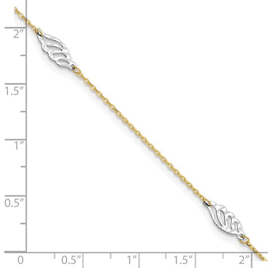 14K Two-Tone Gold Diamond-Cut Leaf Anklet, 9 Inches + 1 Inch Extension 