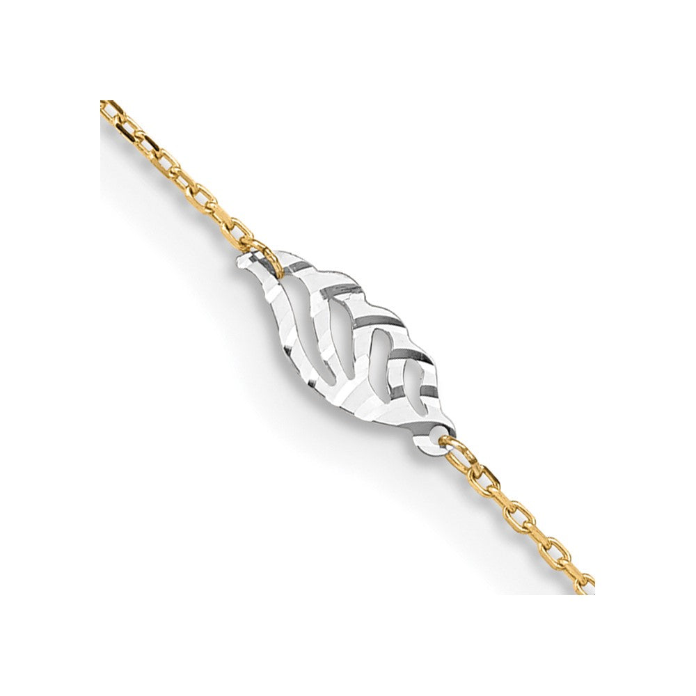 14K Two-Tone Gold Diamond-Cut Leaf Anklet, 9 Inches + 1 Inch Extension 