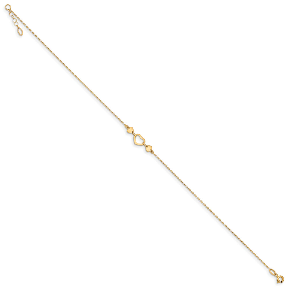 Tobillera Corazón Pulido de 14K con Extensión de 0.75 pulgadas de 10 Pulgadas