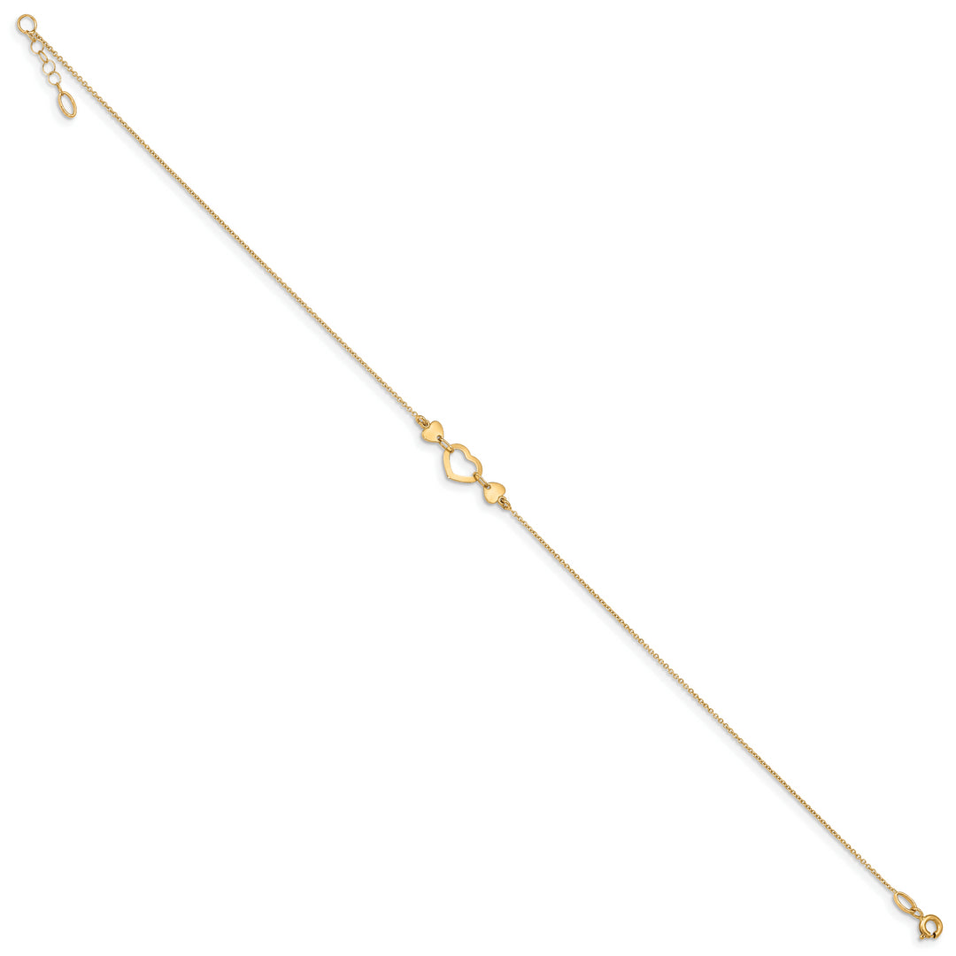 Tobillera Corazón Pulido de 14K con Extensión de 0.75 pulgadas de 10 Pulgadas