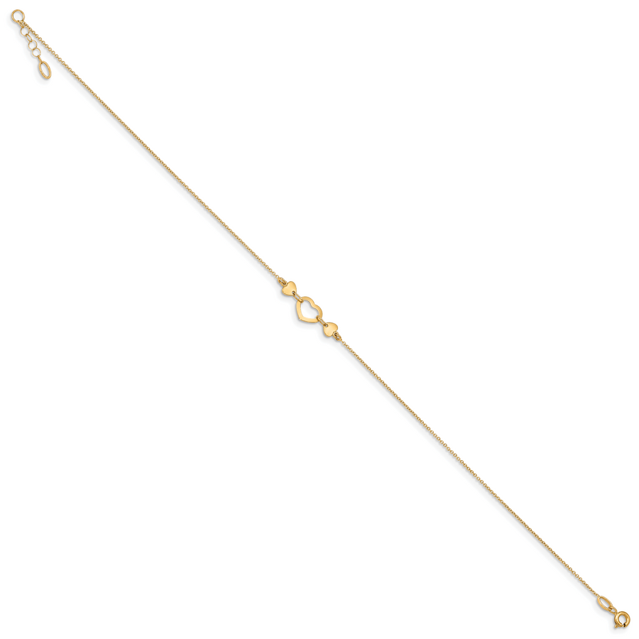 Tobillera Corazón Pulido de 14K con Extensión de 0.75 pulgadas de 10 Pulgadas