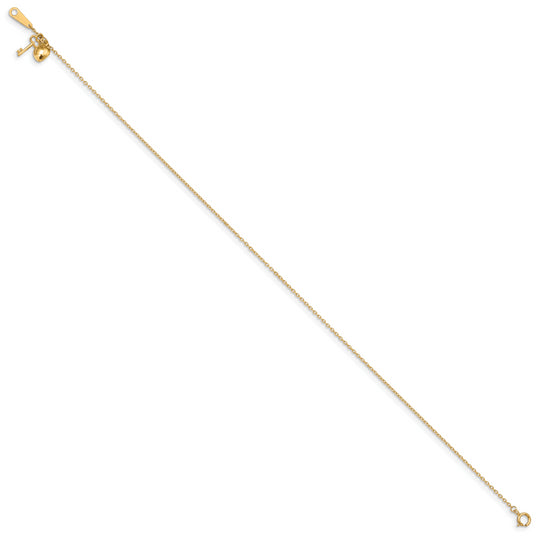 14K Yellow Gold Heart and Key Anklet with 1 Inch Extension