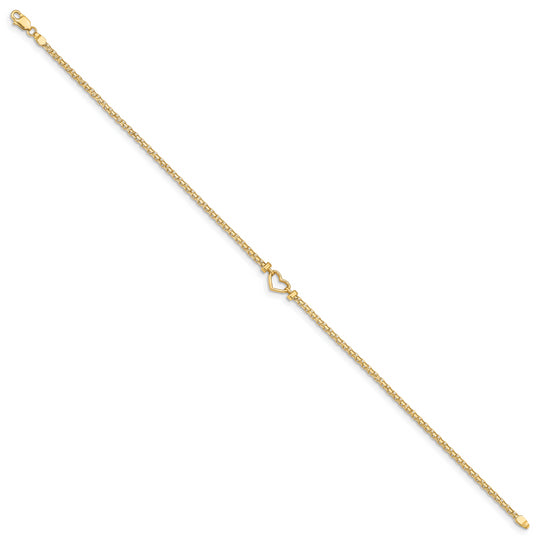 Tobillera de 14K de Corazón Elegante de 9 Pulgadas
