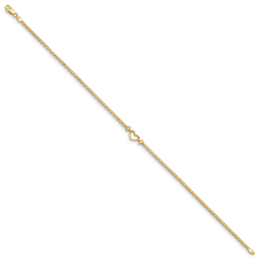 Tobillera de 14K de Corazón Elegante de 9 Pulgadas