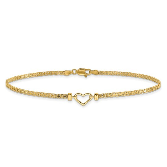 Tobillera 14K Corazón Abierto Pulido de 10 Pulgadas