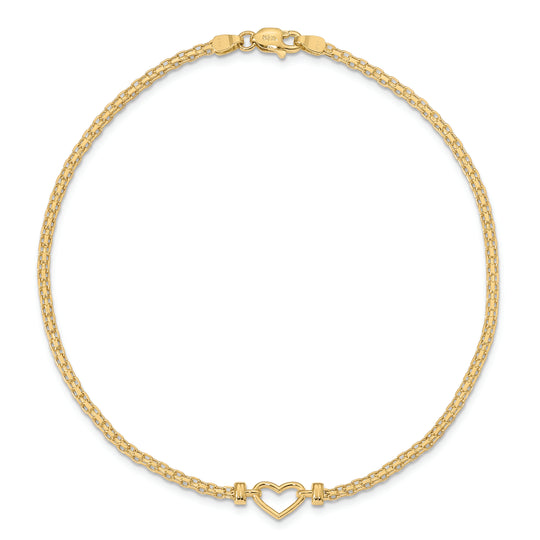 Tobillera 14K Corazón Abierto Pulido de 10 Pulgadas
