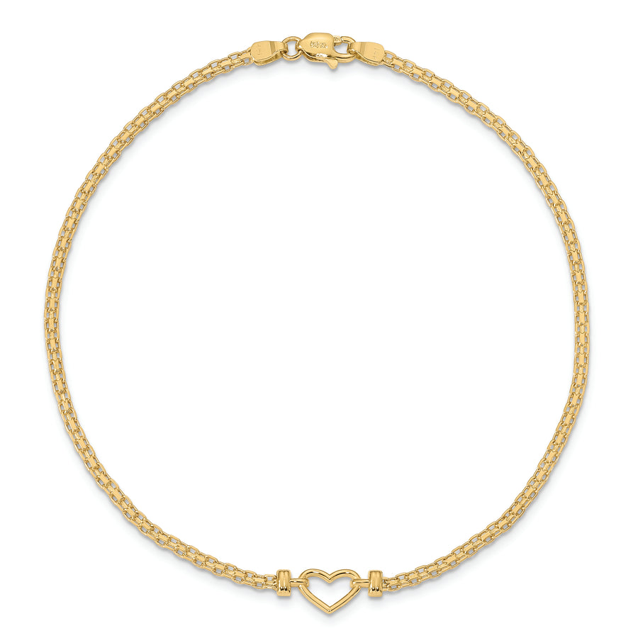 Tobillera 14K Corazón Abierto Pulido de 10 Pulgadas