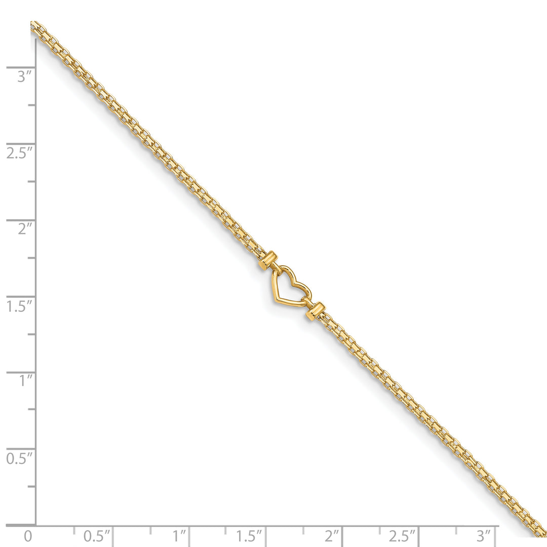 Tobillera 14K Corazón Abierto Pulido de 10 Pulgadas