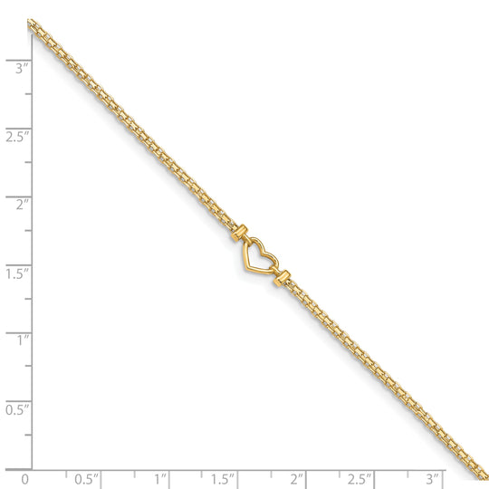 Tobillera 14K Corazón Abierto Pulido de 10 Pulgadas