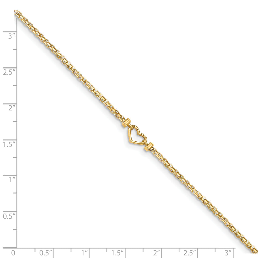 Tobillera de 14K de Corazón Elegante de 9 Pulgadas