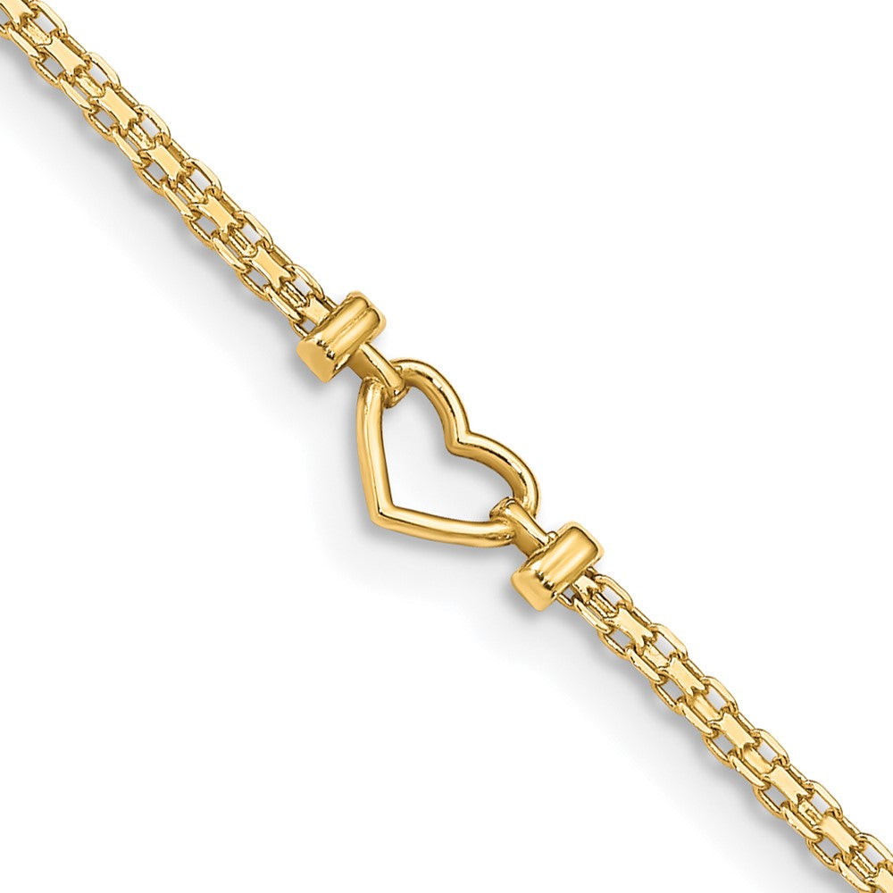 Tobillera 14K Corazón Abierto Pulido de 10 Pulgadas