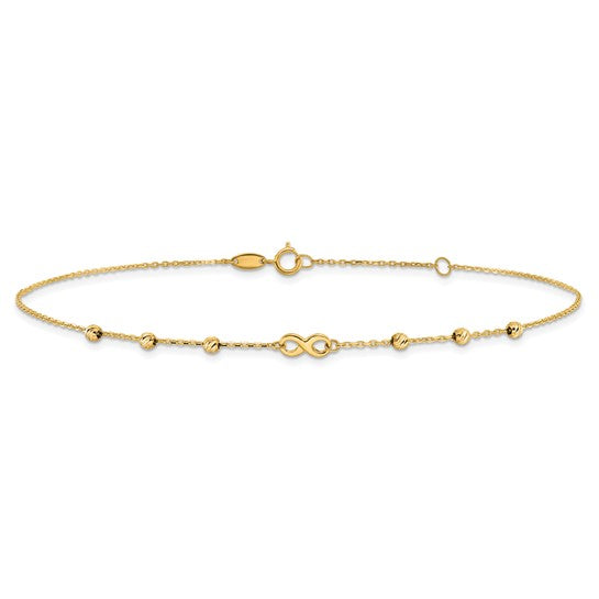 Tobillera de Símbolo de Infinito de 14K de 10 Pulgadas + Extensión de 1 Pulgada