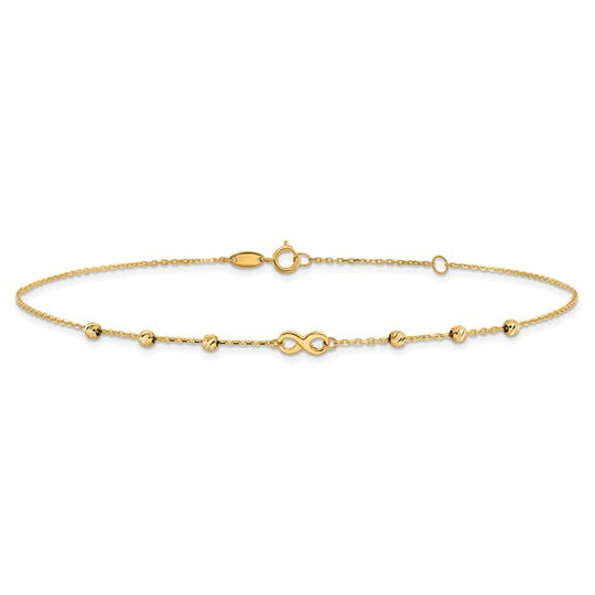 Tobillera de Símbolo de Infinito de 14K de 10 Pulgadas + Extensión de 1 Pulgada