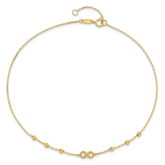 Tobillera de Símbolo de Infinito de 14K de 10 Pulgadas + Extensión de 1 Pulgada