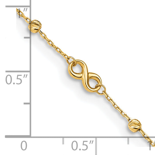 Tobillera de Símbolo de Infinito de 14K de 10 Pulgadas + Extensión de 1 Pulgada