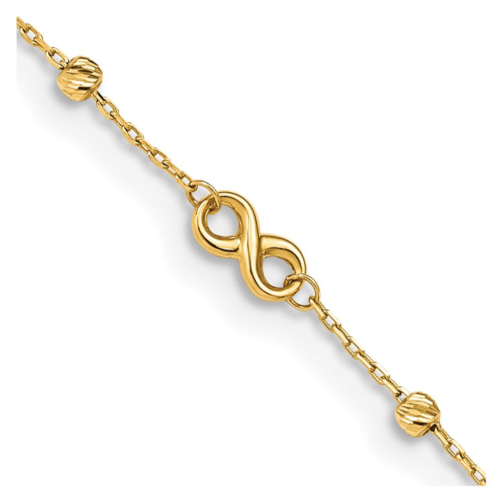 Tobillera de Símbolo de Infinito de 14K de 10 Pulgadas + Extensión de 1 Pulgada