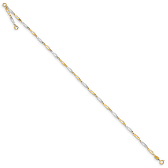 Tobillera de 14K de Eslabones Pulidos Bicolor de 9.5 Pulgadas más 1 Pulgada de Extensión