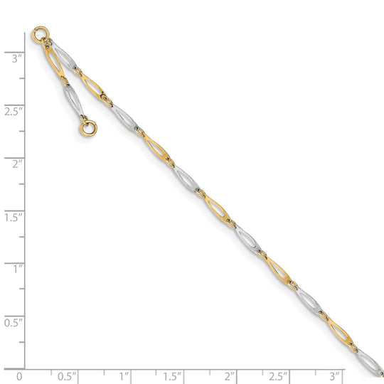Tobillera de 14K de Eslabones Pulidos Bicolor de 9.5 Pulgadas más 1 Pulgada de Extensión