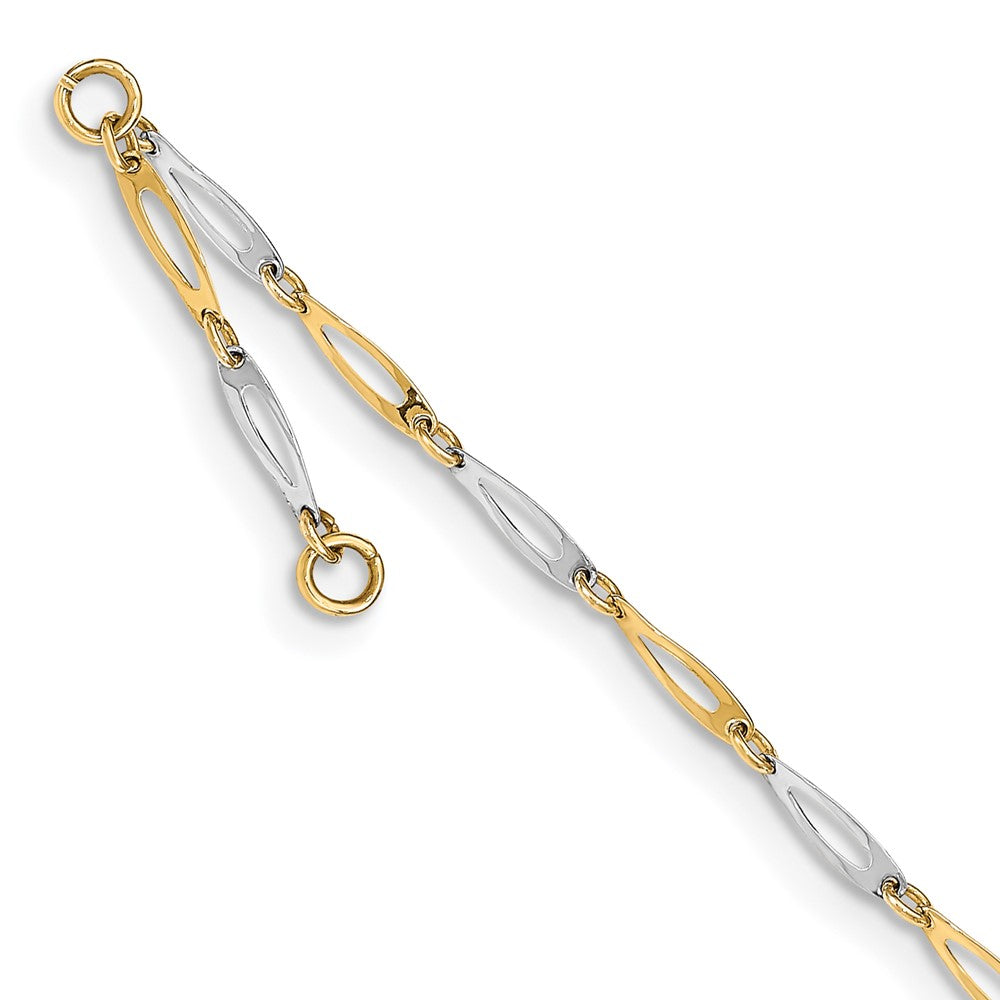 Tobillera de 14K de Eslabones Pulidos Bicolor de 9.5 Pulgadas más 1 Pulgada de Extensión