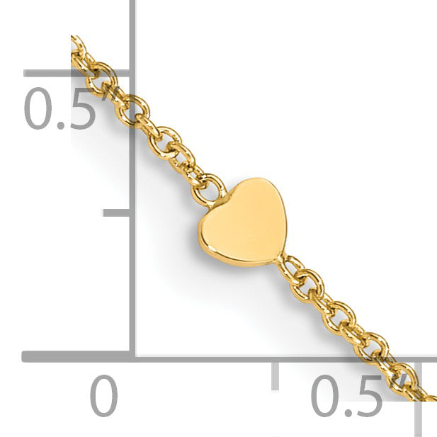 Tobillera de Corazones Pulidos de 14K de 10 Pulgadas + Extensión de 1 Pulgada