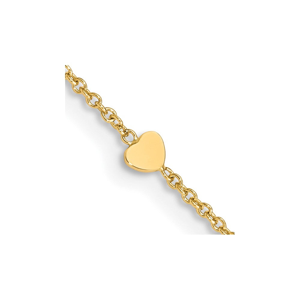 Tobillera de Corazones Pulidos de 14K de 10 Pulgadas + Extensión de 1 Pulgada