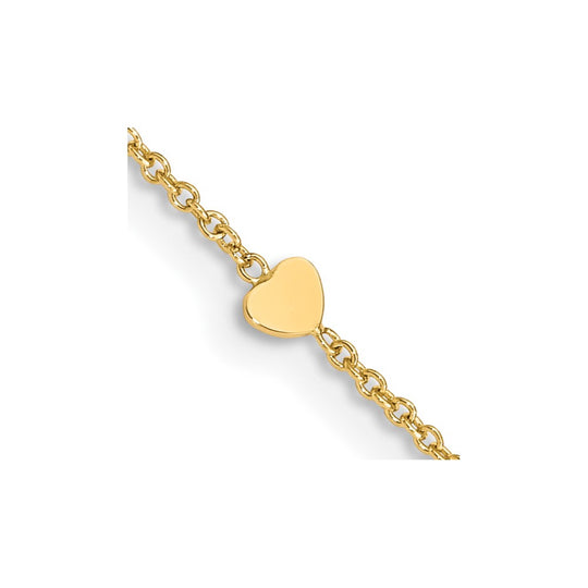 Tobillera de Corazones Pulidos de 14K de 10 Pulgadas + Extensión de 1 Pulgada