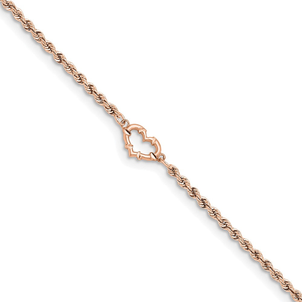 Tobillera de Oro Rosa de 14K con Cordón Trenzado y Corazón Cortado con Diamantes de 9 Pulgadas