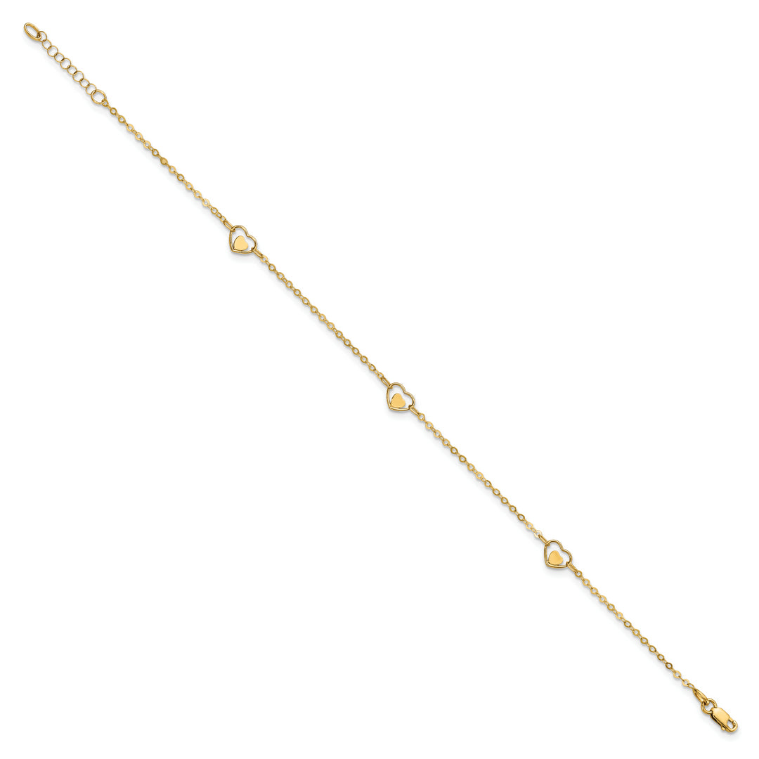 Tobillera de Oro Amarillo de 14K con Corazón Pulido y Extensor de 1 Pulgada