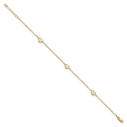 Tobillera de Oro Amarillo de 14K con Corazón Pulido y Extensor de 1 Pulgada
