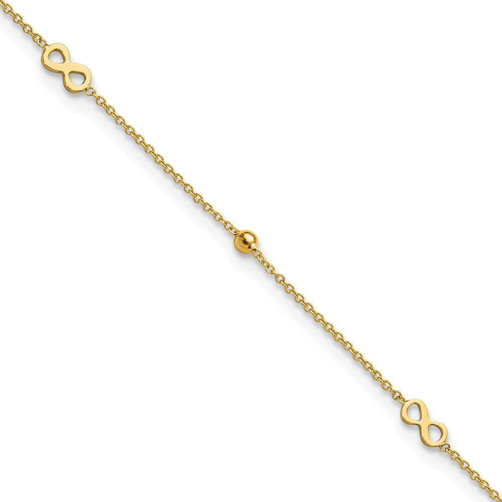Tobillera de Oro de 14K con Infinito Pulido de 9 Pulgadas + Extensión de 1 Pulgada