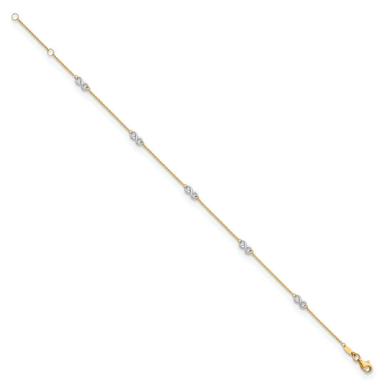 14K Two-Tone Gold Polished Infinity Anklet 9 Inch + 1 Inch Extension