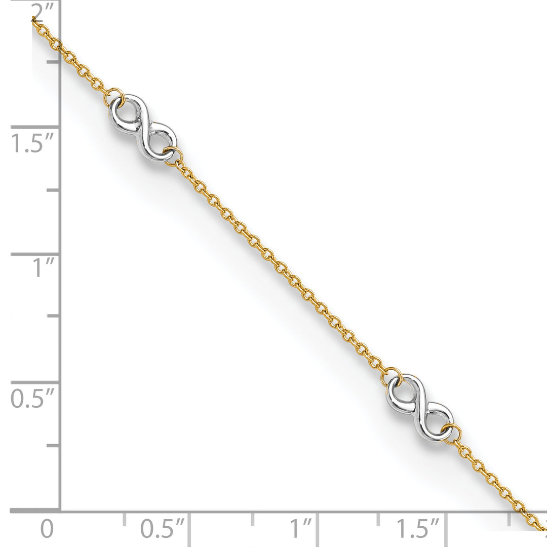 14K Two-Tone Gold Polished Infinity Anklet 9 Inch + 1 Inch Extension