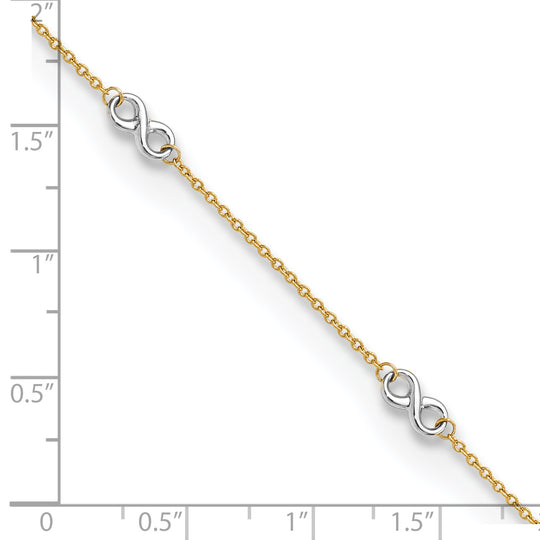 14K Two-Tone Gold Polished Infinity Anklet 9 Inch + 1 Inch Extension