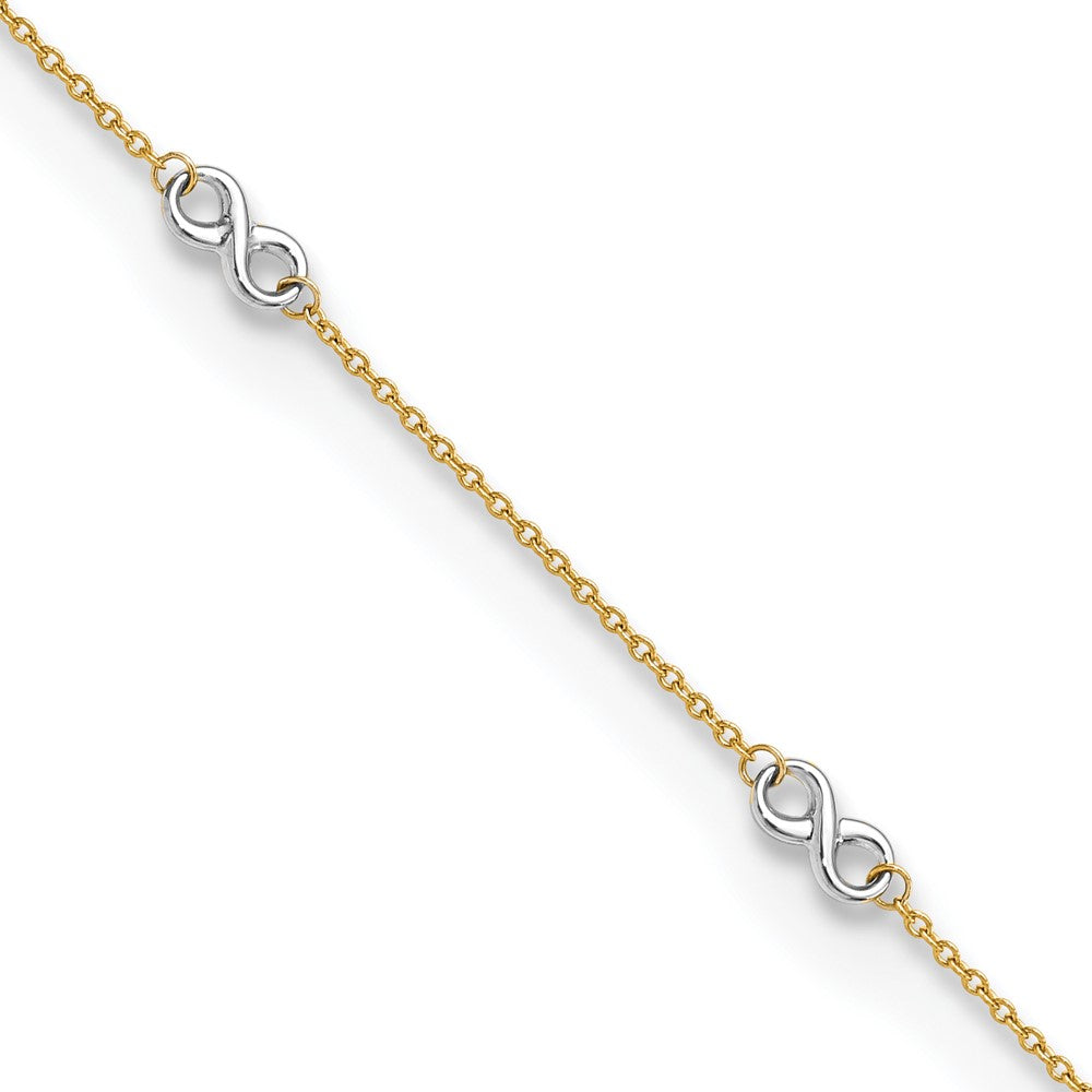 14K Two-Tone Gold Polished Infinity Anklet 9 Inch + 1 Inch Extension