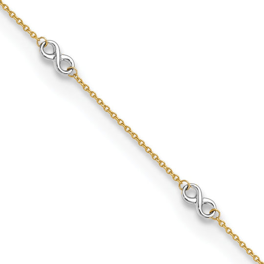 14K Two-Tone Gold Polished Infinity Anklet 9 Inch + 1 Inch Extension
