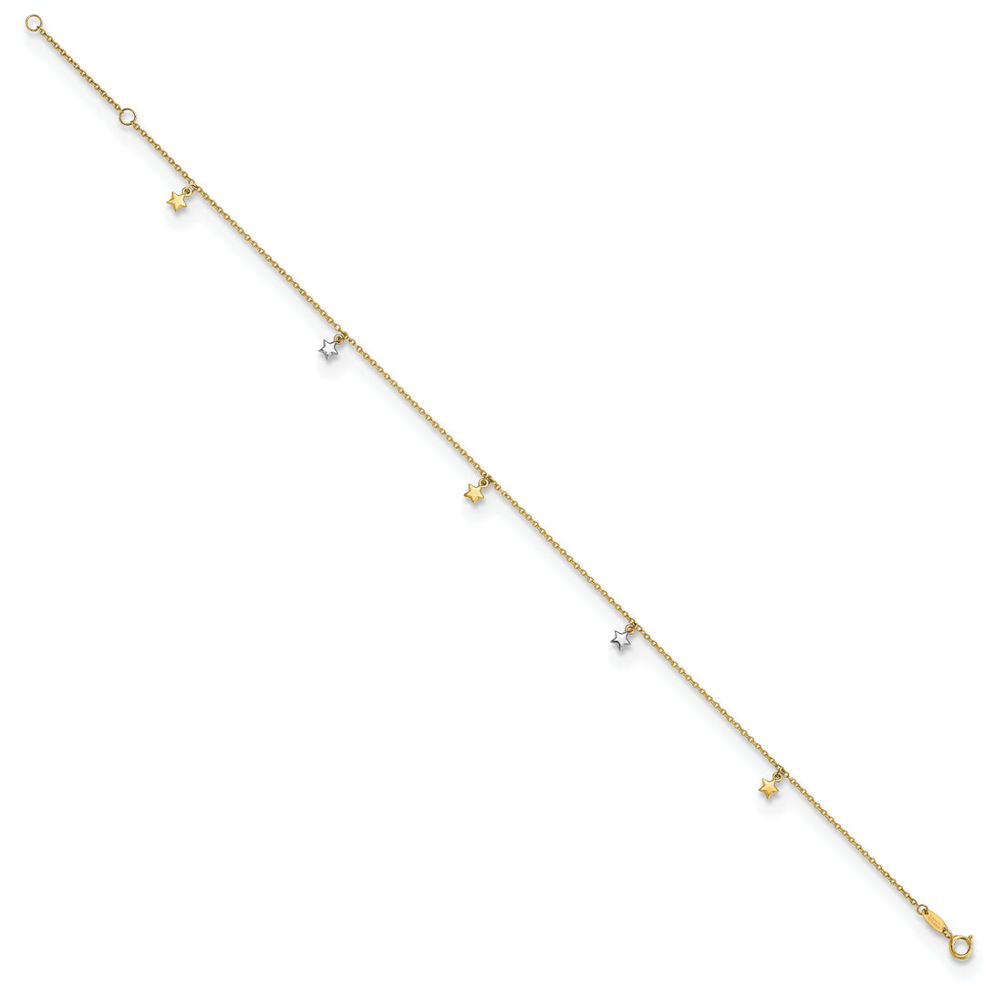 Tobillera de Estrellas con Corte Diamante Bicolor Pulida de 14K + Extensión