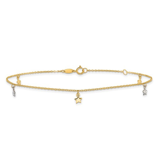 Tobillera de Estrellas con Corte Diamante Bicolor Pulida de 14K + Extensión