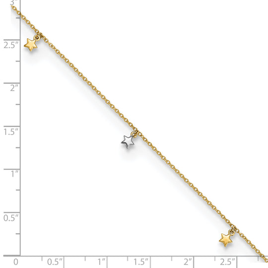 Tobillera de Estrellas con Corte Diamante Bicolor Pulida de 14K + Extensión
