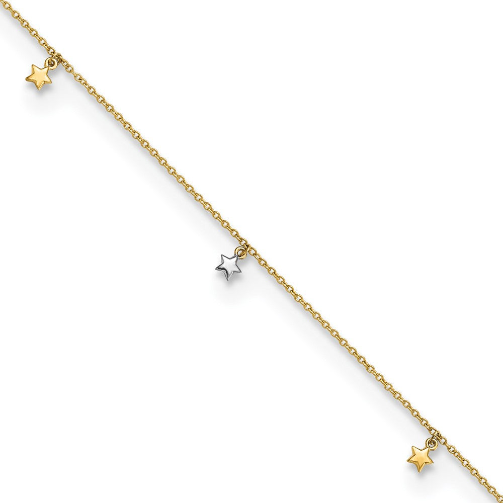 Tobillera de Estrellas con Corte Diamante Bicolor Pulida de 14K + Extensión