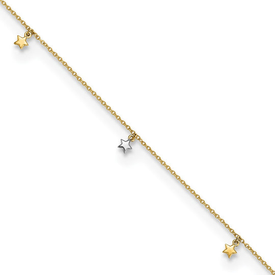 Tobillera de Estrellas con Corte Diamante Bicolor Pulida de 14K + Extensión