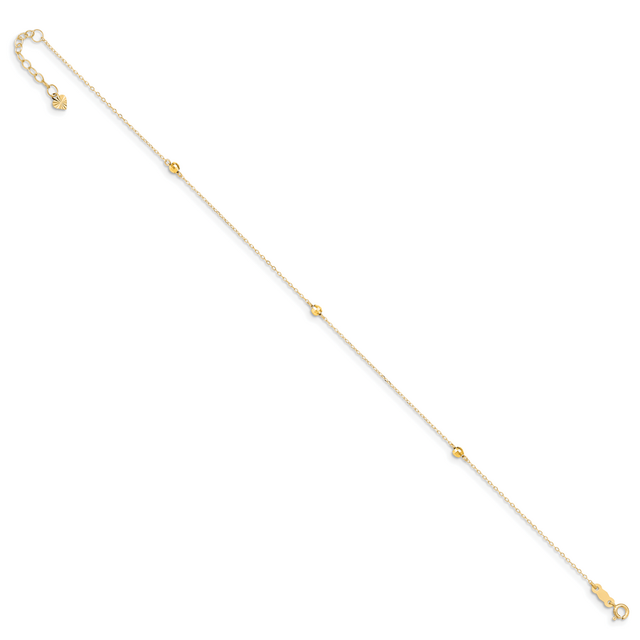 Tobillera de Cuentas de Espejo de 14K de 9 pulgadas + Extensión de 1 pulgada