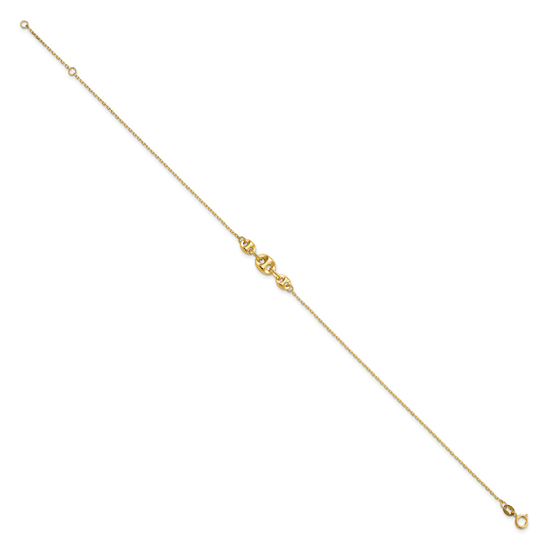 Tobillera de Enlace Fancy Pulido de 14K de 9 Pulgadas (más 1 Pulgada de Extensión)
