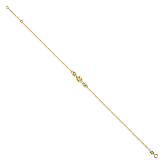 Tobillera de Enlace Fancy Pulido de 14K de 9 Pulgadas (más 1 Pulgada de Extensión)