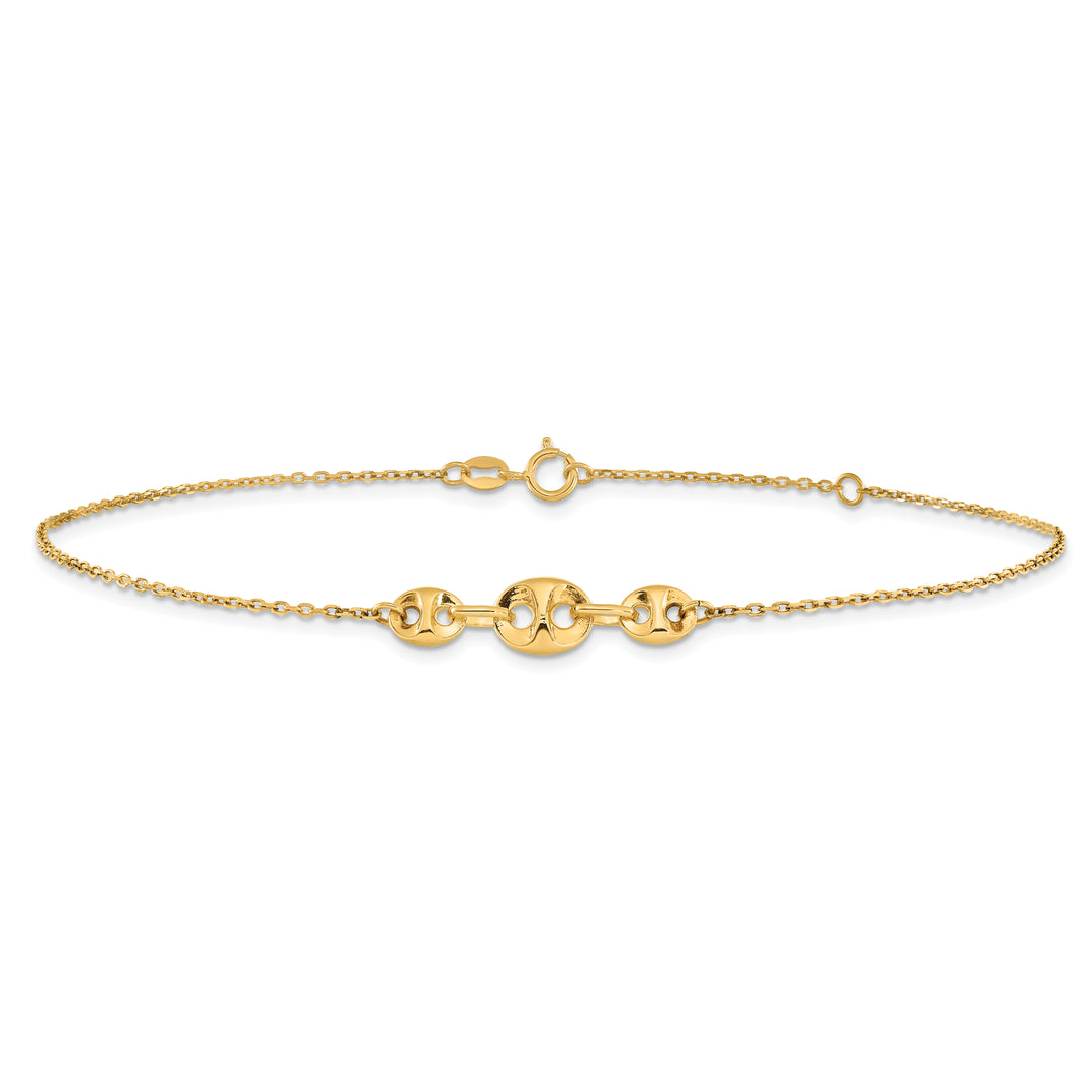14K Polished Fancy Link Anklet 9 Inches (plus 1 Inch Extension)