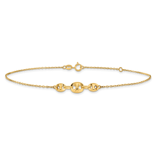 Tobillera de Enlace Fancy Pulido de 14K de 9 Pulgadas (más 1 Pulgada de Extensión)
